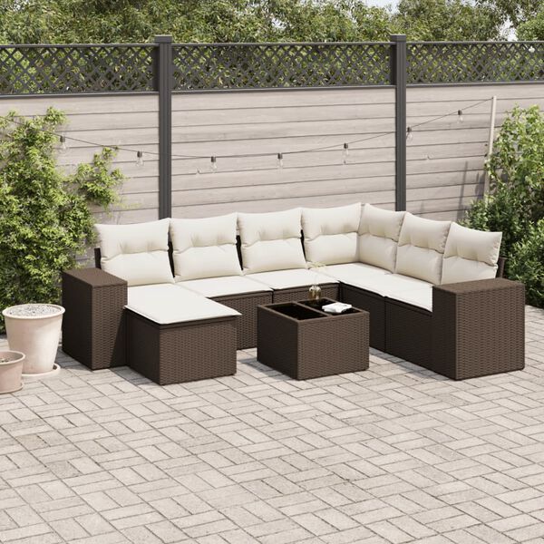 vidaXL 8 Piece Garden Sofa Set with Cushions Brown Poly Rattan