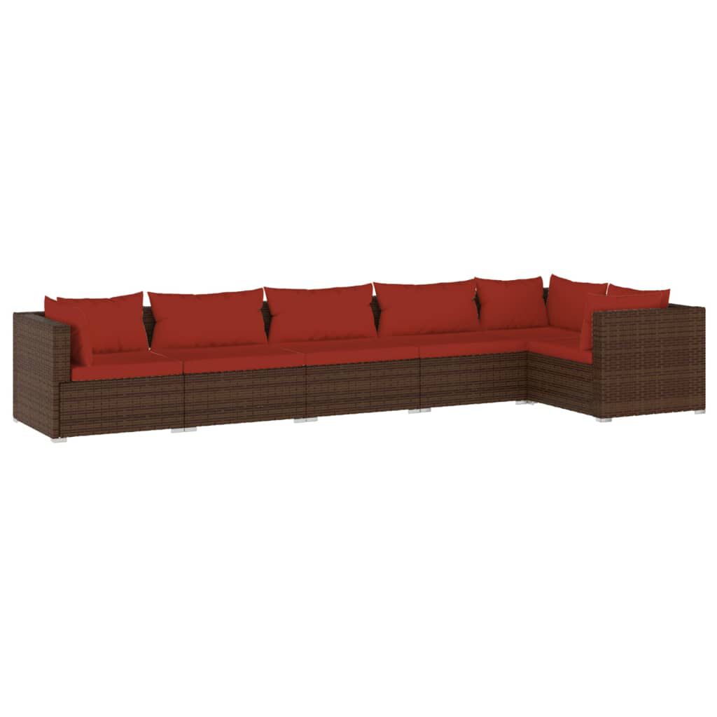 vidaXL 6 Piece Garden Lounge Set with Cushions Poly Rattan Brown