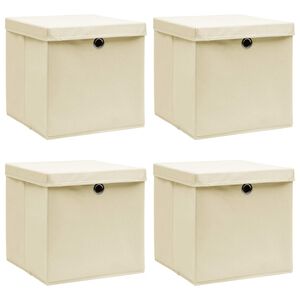 vidaXL Storage Boxes with Lid 4 pcs Cream 32x32x32 cm Fabric