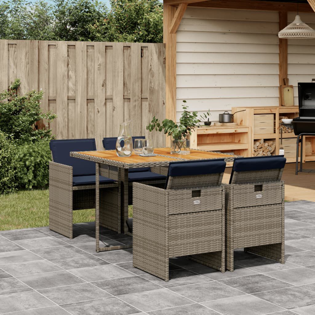 vidaXL 5 Piece Garden Dining Set with Cushions Grey Poly Rattan
