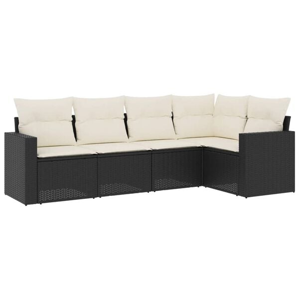 vidaXL 5 Piece Garden Sofa Set with Cushions Black Poly Rattan