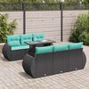 vidaXL 7 Piece Garden Sofa Set with Cushions Black Poly Rattan Acacia