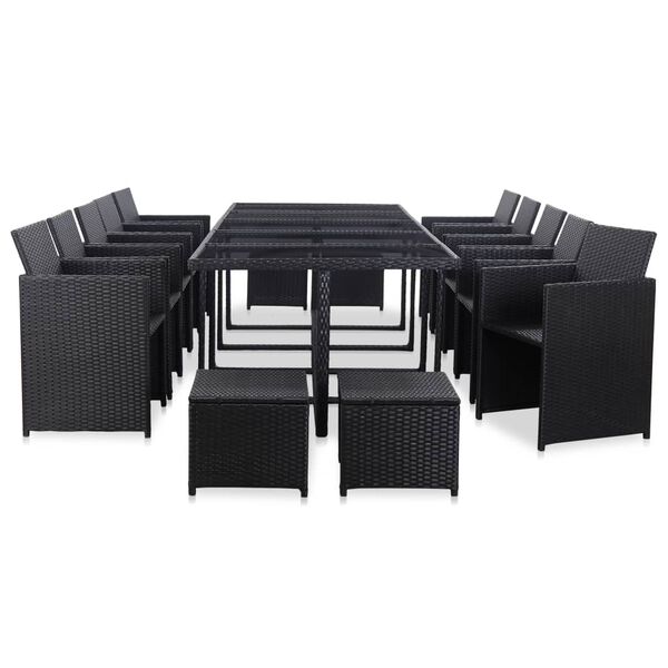 vidaXL 15 Piece Outdoor Dining Set with Cushions Poly Rattan Black