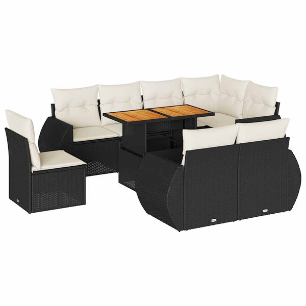 vidaXL 9 Piece Garden Sofa Set with Cushions Black Poly Rattan