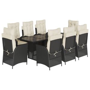 vidaXL 9 Piece Garden Dining Set with Cushions Black Poly Rattan