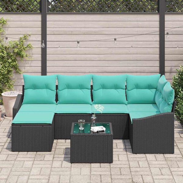 vidaXL Garden Sofa Set 7 pcs Black Poly rattan