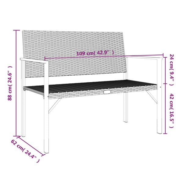 vidaXL 2-Seater Garden Bench Black Poly Rattan