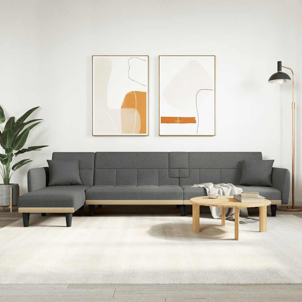 vidaXL L-shaped Sofa Bed Dark Grey 275x140x70 cm Fabric