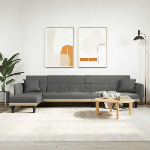 vidaXL L-shaped Sofa Bed Dark Grey 275x140x70 cm Fabric