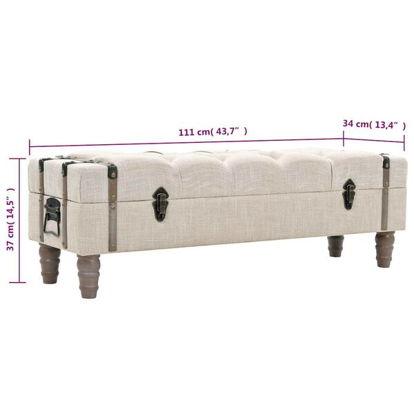 vidaXL Storage Bench 111 cm Cream Solid Wood Fir&Fabric