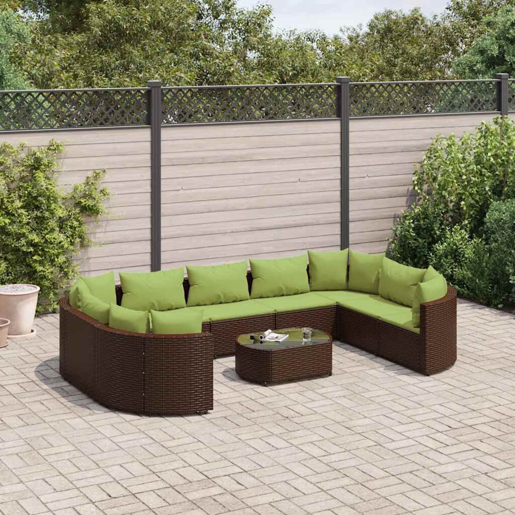 vidaXL 10 Piece Garden Sofa Set with Cushions Brown Poly Rattan