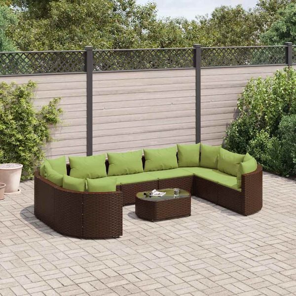 vidaXL 10 Piece Garden Sofa Set with Cushions Brown Poly Rattan