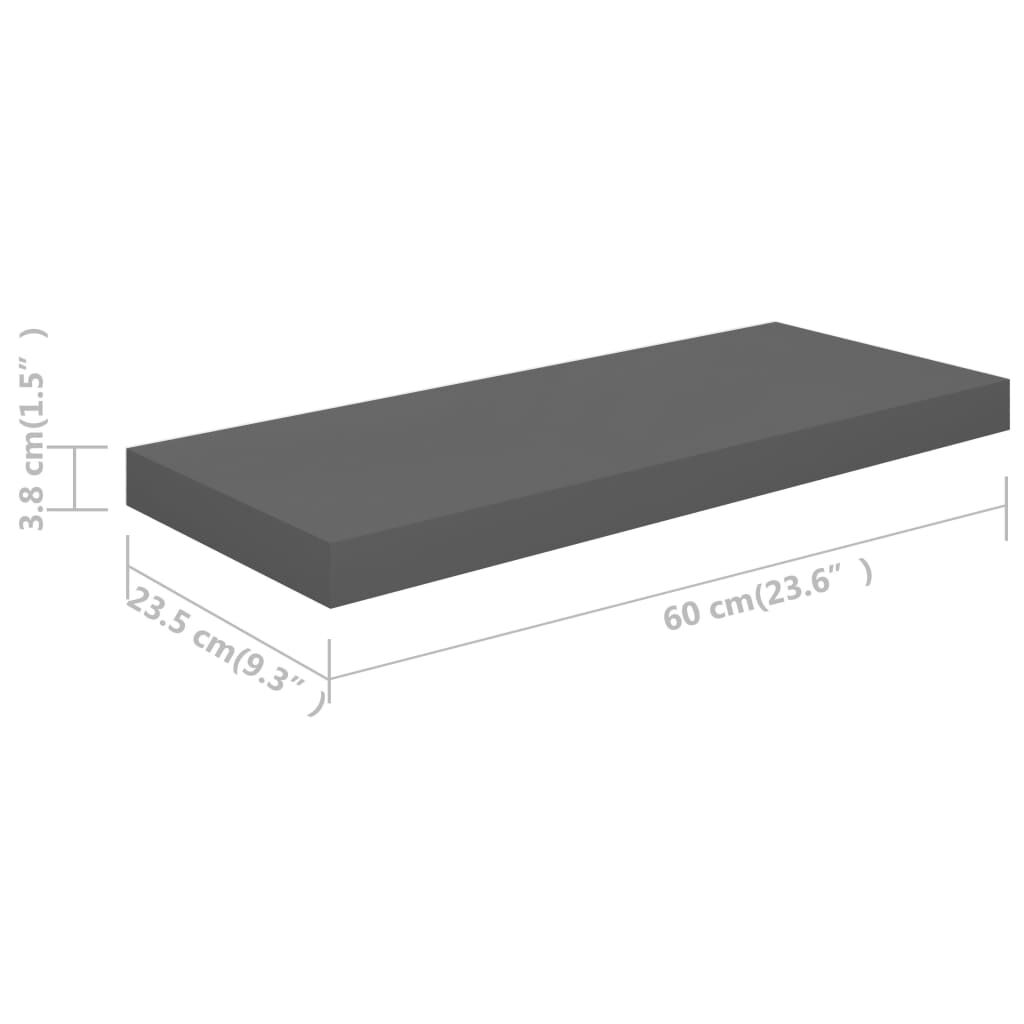 vidaXL Floating Wall Shelves 4 pcs High Gloss Grey 60x23.5x3.8 cm MDF