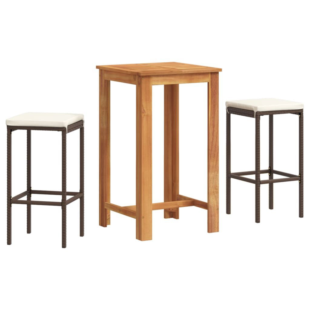 vidaXL 3 Piece Garden Bar Set Brown Solid Wood Acacia and Poly Rattan