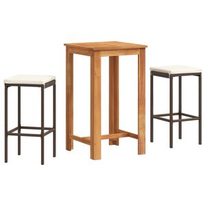 vidaXL 3 Piece Garden Bar Set Brown Solid Wood Acacia and Poly Rattan