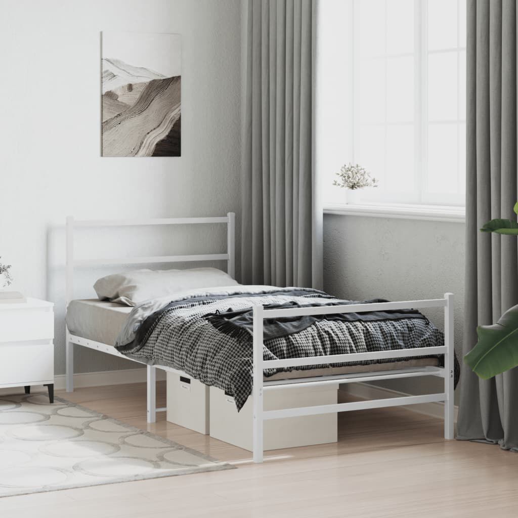 vidaXL Metal Bed Frame without Mattress with Footboard White 100x200cm