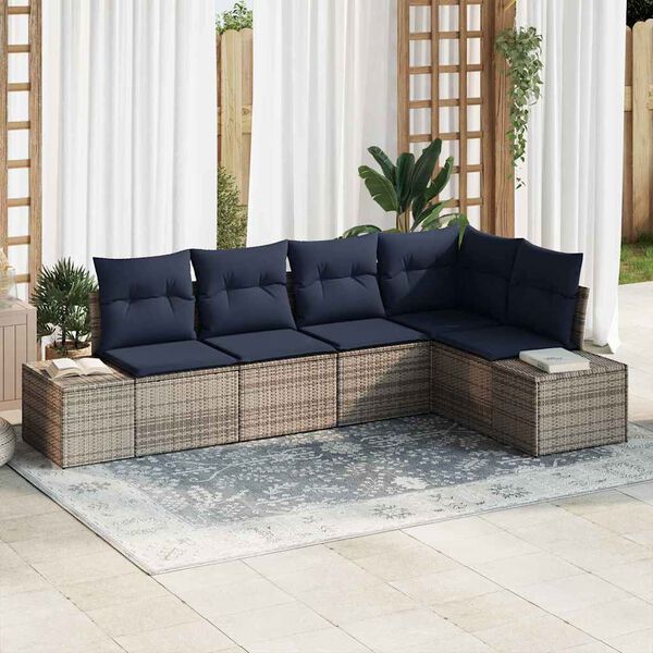 vidaXL Garden Sofa Set with Cushion 5 pcs Grey Poly Rattan
