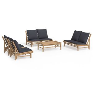 vidaXL 5 Piece Garden Lounge Set with Dark Grey Cushions Bamboo