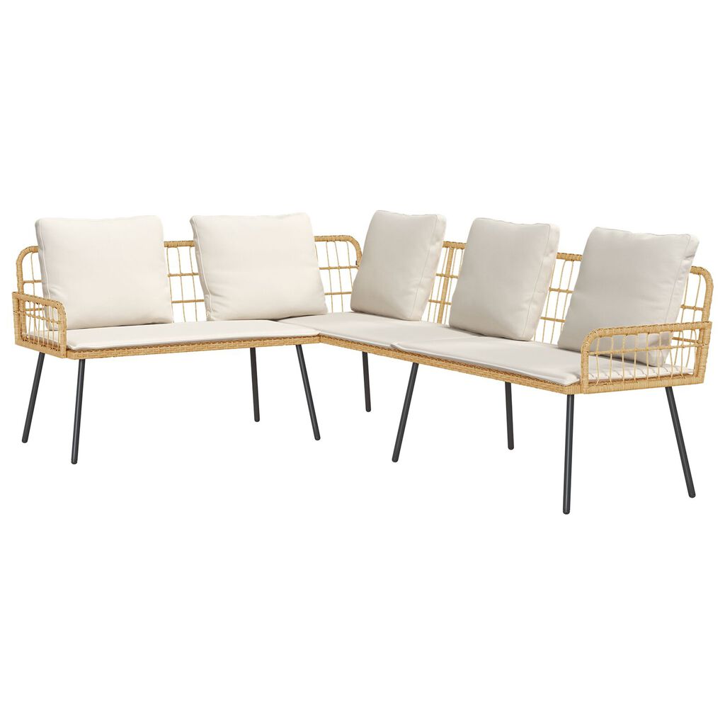 vidaXL 2 Piece Garden Sofa Set with Cushions Natural Poly Rattan