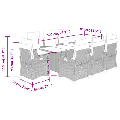 vidaXL 9 Piece Garden Dining Set with Cushions Beige Poly Rattan