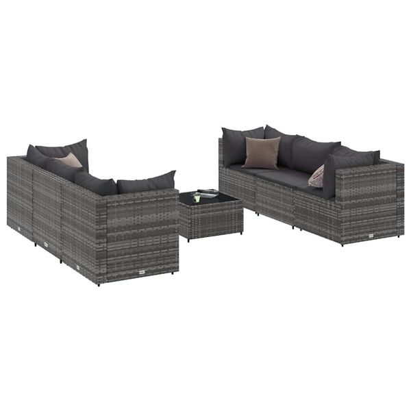 vidaXL 7 Piece Garden Lounge Set with Cushions Grey Poly Rattan