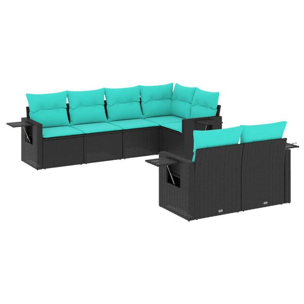 vidaXL 7 Piece Garden Sofa Set with Cushions Black Poly Rattan