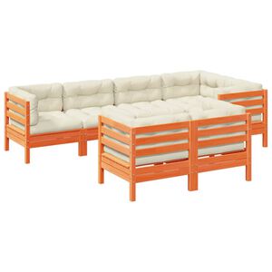 vidaXL 7 Piece Garden Sofa Set with Cushions Wax Brown Solid Wood Pine