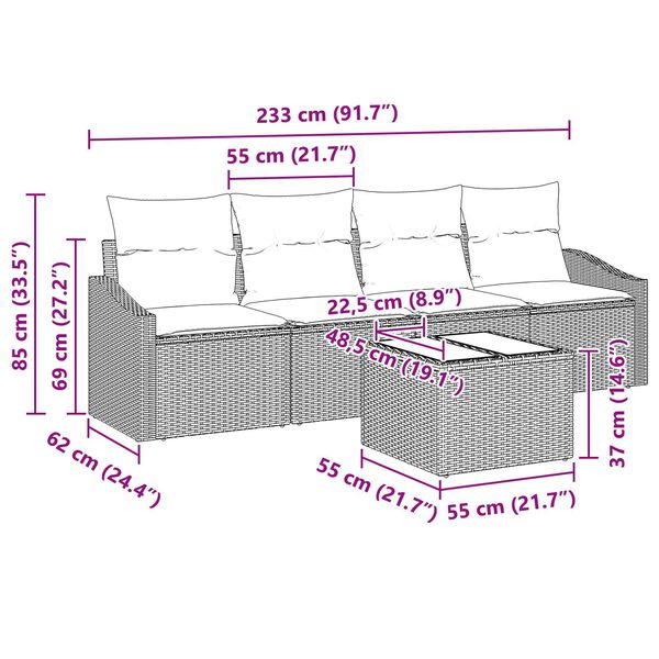 vidaXL 5 Piece Garden Sofa Set with Cushions Grey Poly Rattan