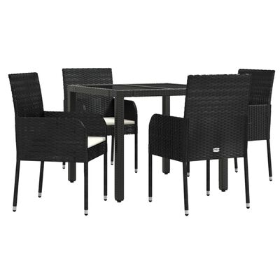 vidaXL 5 Piece Garden Dining Set with Cushions Black Poly Rattan