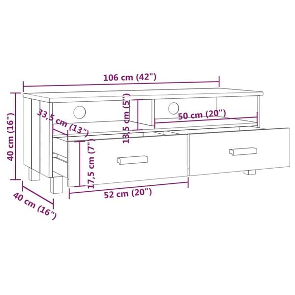vidaXL TV Cabinet HAMAR Honey Brown 106x40x40 cm Solid Wood Pine
