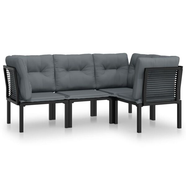 vidaXL 4 Piece Garden Lounge Set Black and Grey Poly Rattan