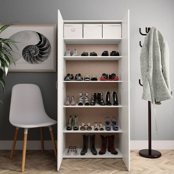 vidaXL Shoe Cabinet White 80x35.5x180 cm Engineered Wood