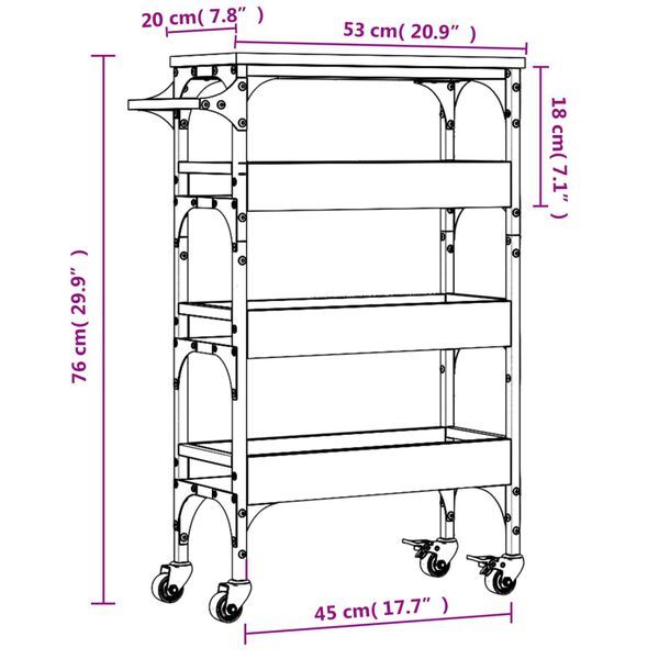 vidaXL Kitchen Trolley Black 53x20x76 cm Engineered Wood