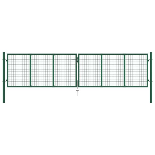 vidaXL Mesh Garden Gate Steel 390x100 cm Green
