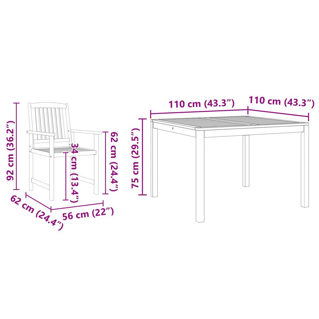 vidaXL 3 Piece Garden Dining Set Made of Solid Acacia Wood