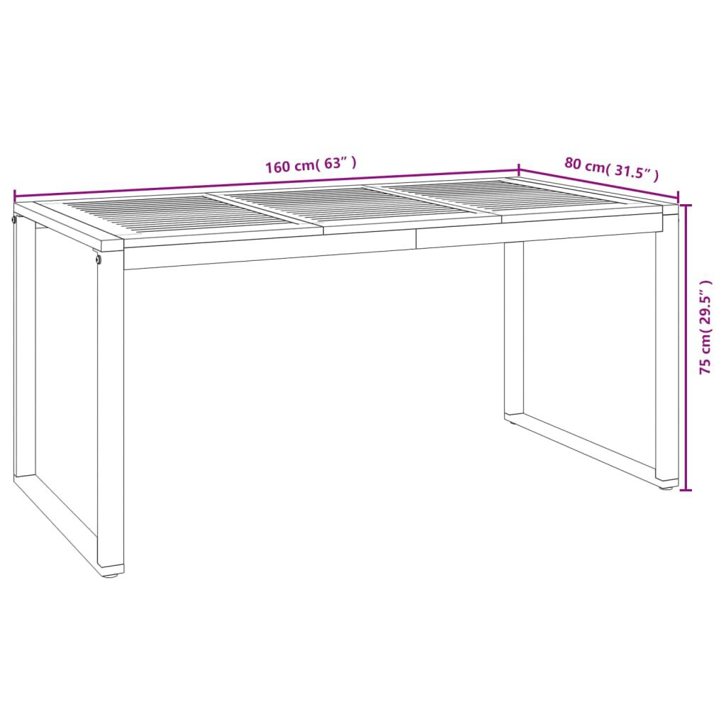 vidaXL Garden Table with U-shaped Legs 160x80x75 cm Solid Wood Acacia