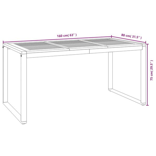 vidaXL Garden Table with U-shaped Legs 160x80x75 cm Solid Wood Acacia