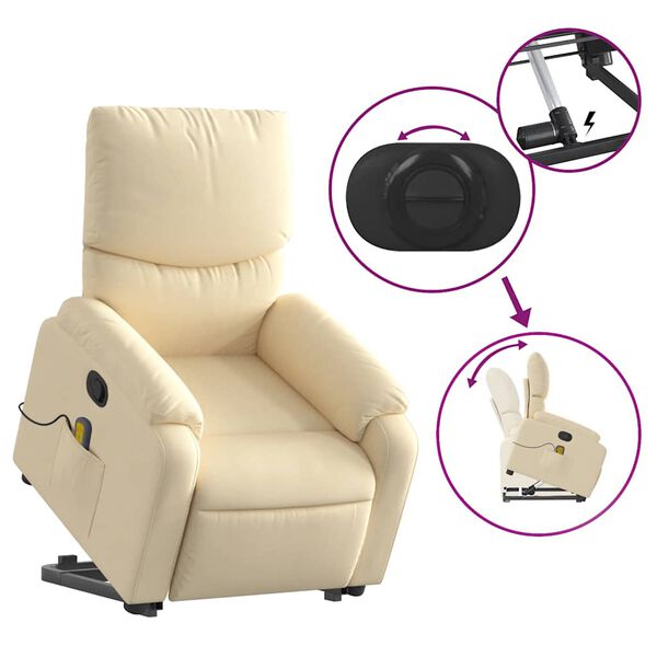 vidaXL Stand up Massage Recliner Chair Cream Fabric