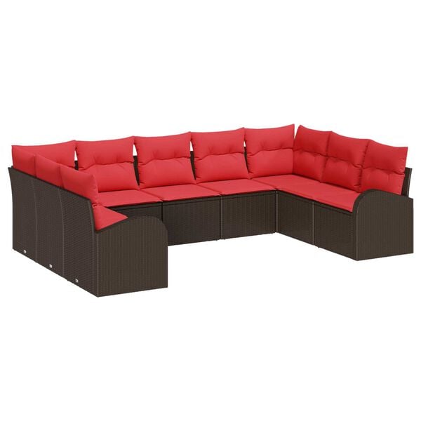 vidaXL 9 Piece Garden Sofa Set with Cushions Beige Poly Rattan