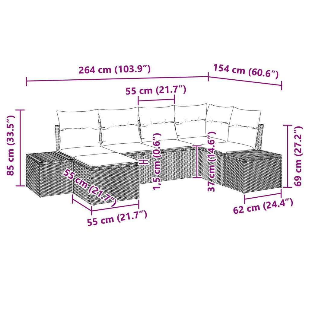 vidaXL 7 Piece Garden Sofa Set with Cushions Beige Poly Rattan