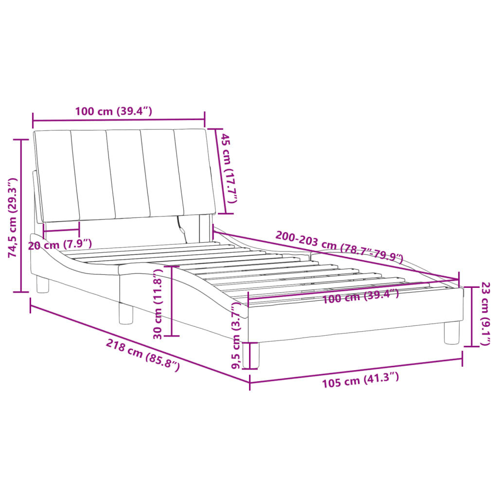 vidaXL Bed Frame with LED without Mattress Light Grey 100x203 cm Velvet