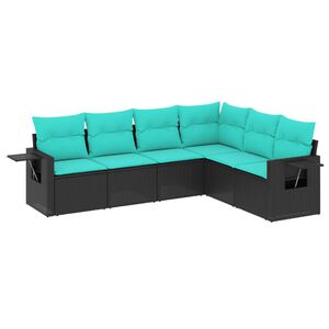 vidaXL 6 Piece Garden Sofa Set with Cushions Black Poly Rattan