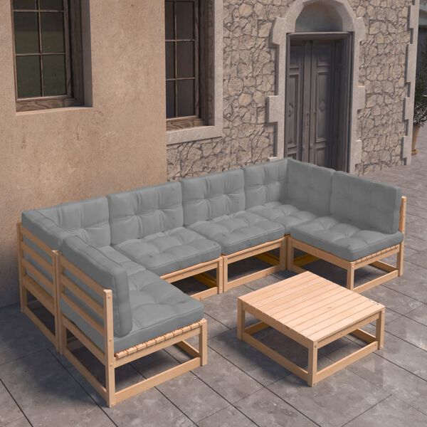 vidaXL 7 Piece Garden Lounge Set with Cushions Solid Pinewood