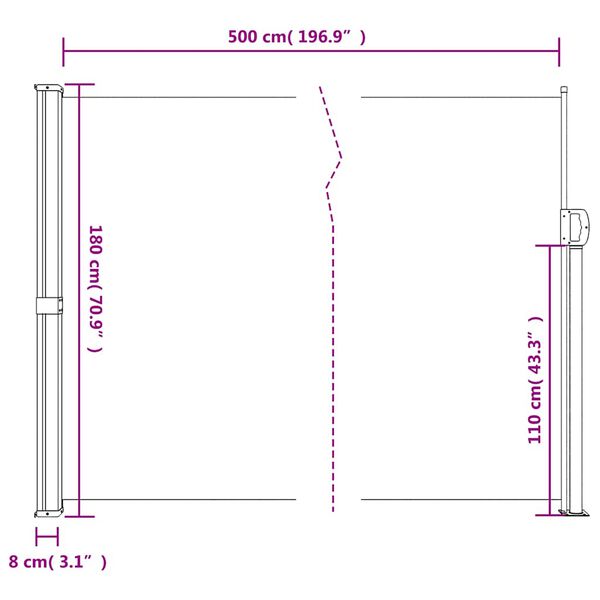 vidaXL Retractable Side Awning Anthracite 180x500 cm