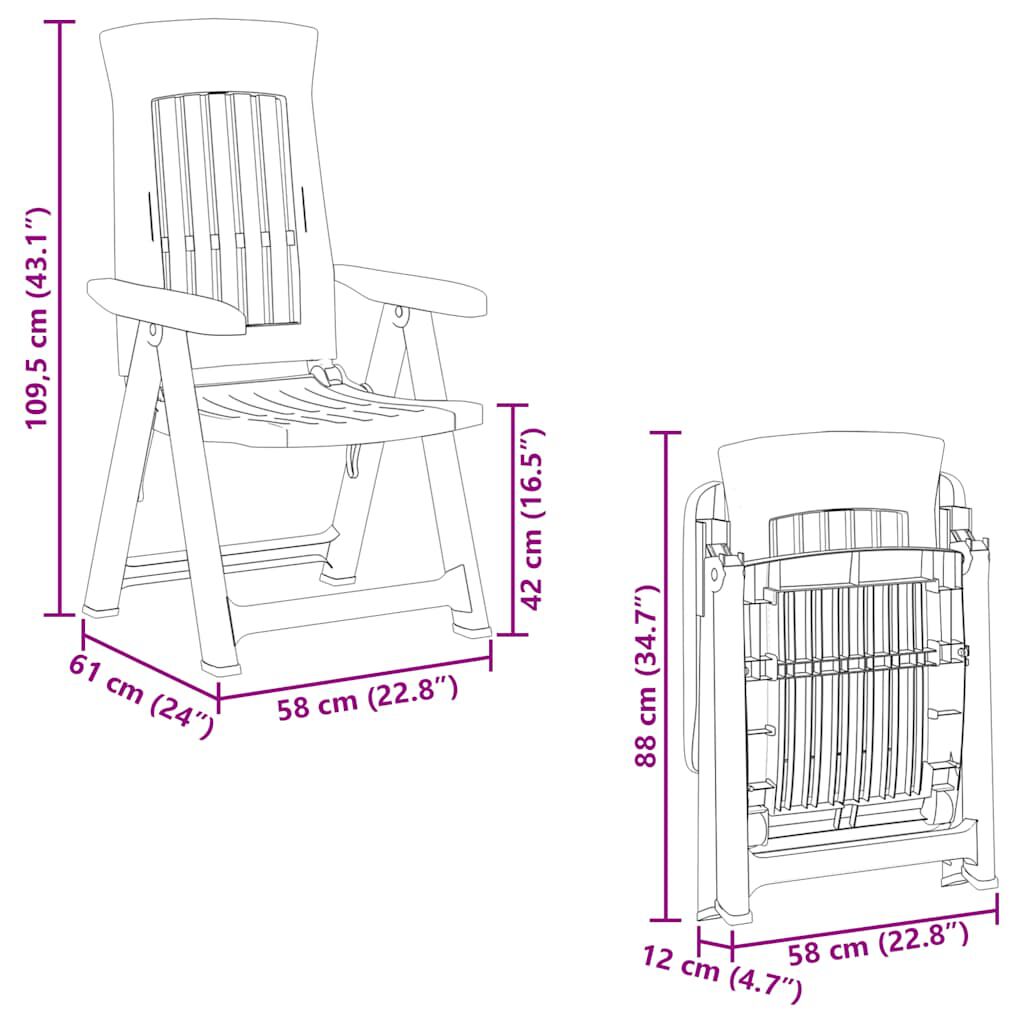 vidaXL Garden Reclining Chairs 2 pcs Green PP