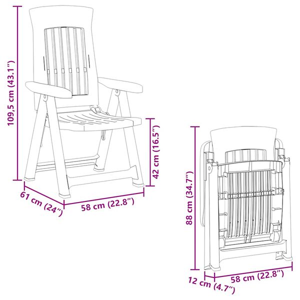 vidaXL Garden Reclining Chairs 2 pcs Green PP