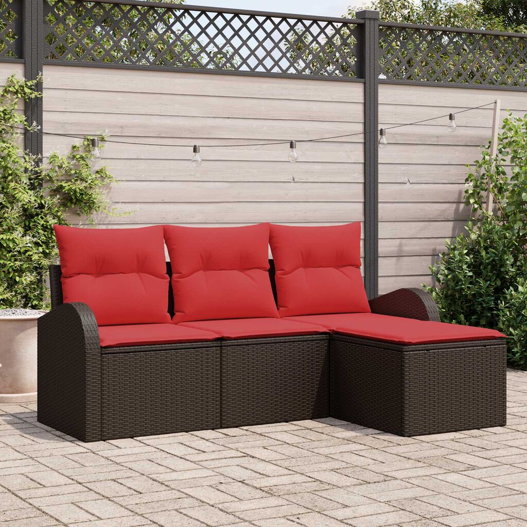 vidaXL Garden Sofa Set with Cushion 4 pcs Brown Poly rattan