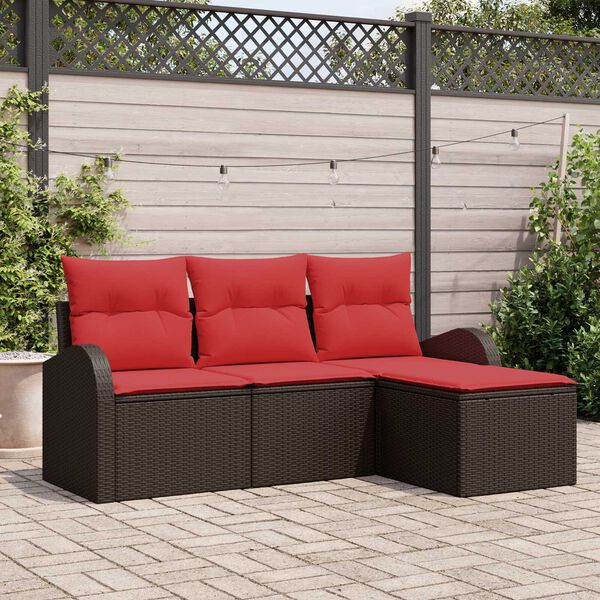 vidaXL Garden Sofa Set with Cushion 4 pcs Brown Poly rattan