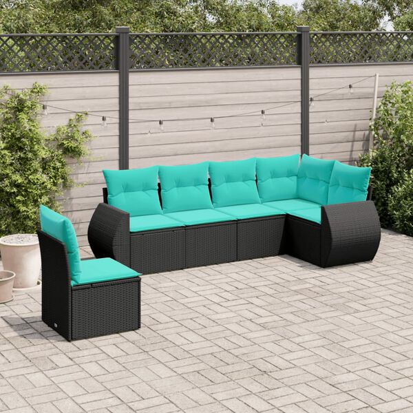 vidaXL 6 Piece Garden Sofa Set with Cushions Black Poly Rattan
