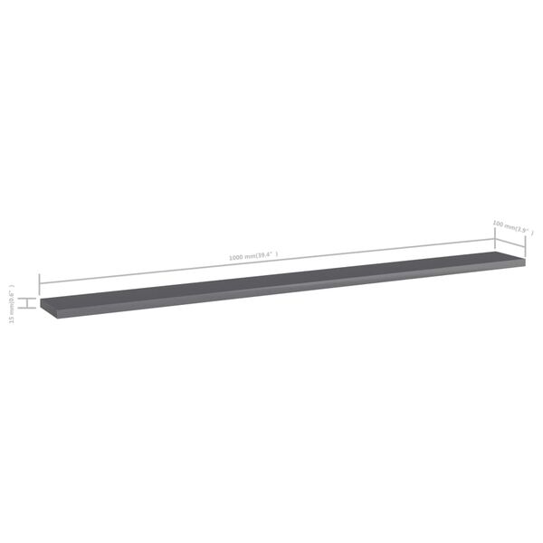 vidaXL Bookshelf Boards 8 pcs High Gloss Grey 100x10x1.5 cm Engineered Wood